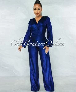 Chic Couture Online Delicia Black Blue Shimmer Jumpsuit JUST IN
