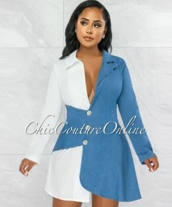 Vendor-unknown Seraphine White Overlay Denim Illusion Silver Buttons Dress