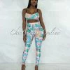 Vendor-unknown Bethea Pink Green Crop Top & Leggings Set