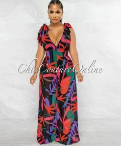 Vendor-unknown Danso Black Red Green Wide Legs Jumpsuit JUST IN