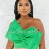 Chic Couture Online Fineas Kelly Green Dramatic Bow Accent Ponti Crop Top