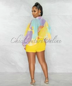 Chic Couture Online JUST IN Leonie Pastel Tones Print Wide Sleeves Crop Blouse