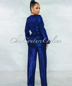 Chic Couture Online Delicia Black Blue Shimmer Jumpsuit JUST IN
