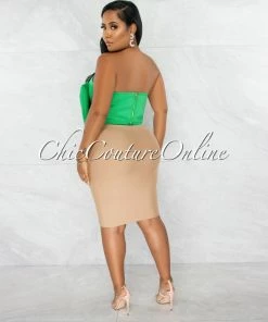 Chic Couture Online Fineas Kelly Green Dramatic Bow Accent Ponti Crop Top