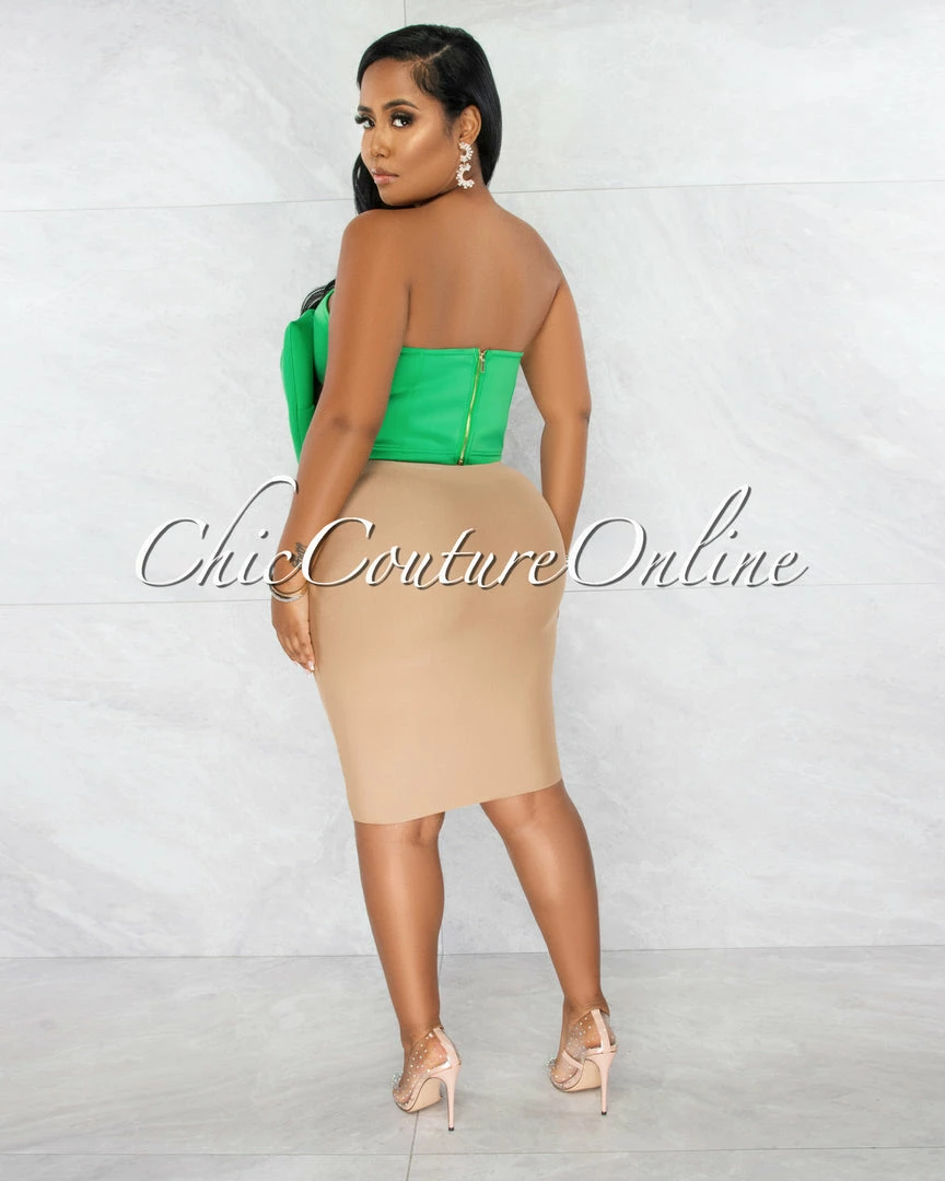 Chic Couture Online Fineas Kelly Green Dramatic Bow Accent Ponti Crop Top