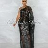 Vendor-unknown JUST IN Guida Black Sequins Sheer Single Long Sleeve Dress