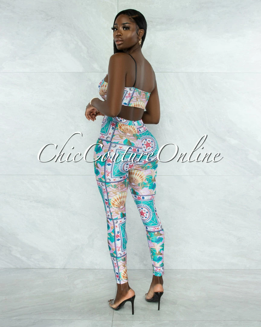 Vendor-unknown Bethea Pink Green Crop Top & Leggings Set