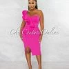 Chic Couture Online Corin Hot Pink Single Shoulder Ruffle Midi Dress