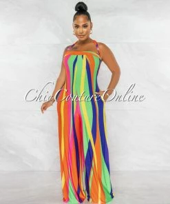 Chic Couture Online Monroe Multi-Color Retro Strapless Jumpsuit JUST IN