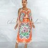 Vendor-unknown Jesuan Orange Multi-Color Print Wide Sleeves Maxi Dress