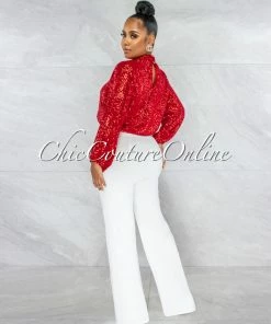 Vendor-unknown Marvesa Red Sequins Drape Crop Top JUST IN