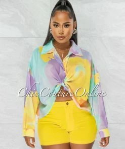 Chic Couture Online JUST IN Leonie Pastel Tones Print Wide Sleeves Crop Blouse