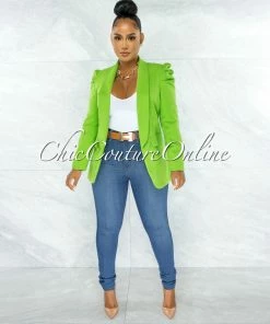 Chic Couture Online JUST IN Dorcas Kelly Green Bubble Sleeves Boyfriend Long Blazer