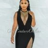 Vendor-unknown Rivir Black Rhinestones Net Details Bandage Dress JUST IN