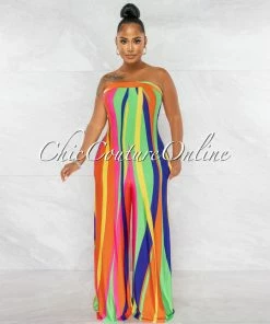 Chic Couture Online Monroe Multi-Color Retro Strapless Jumpsuit JUST IN