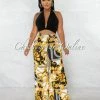 Chic Couture Online JUST IN Nehara Black Crop Top & Brocade Print Wide Pants Set