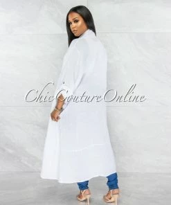 Vendor-unknown Mendoza Off-White LINEN Side Pockets Duster JUST IN