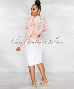 Chic Couture Online Audrina Pink Leopard Print Silky Bubble Sleeves Blouse