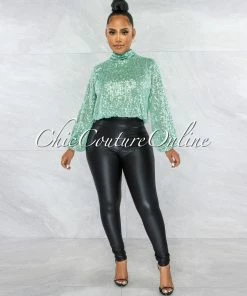 Vendor-unknown Marvesa Mint Sequins Drape Crop Top