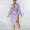 Vendor-unknown Larrie Lavender Drape Top & Slit Skirt Satin Set