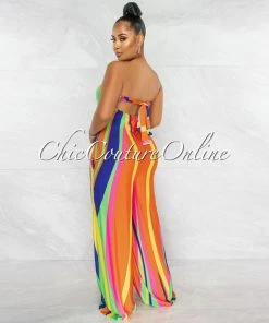 Chic Couture Online Monroe Multi-Color Retro Strapless Jumpsuit JUST IN