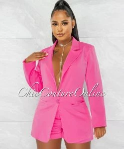 Chic Couture Online Nichelle Pink Buttoned Long Blazer & Shorts Set JUST IN