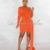 Chic Couture Online Cameo Orange Single Sleeve Long Strap Accent Dress JUST IN