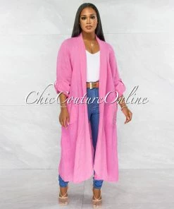 Vendor-unknown Mendoza Bubblegum Pink LINEN Side Pockets Duster