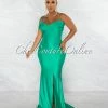 Chic Couture Online Klaus Kelly Green Off-The Shoulders Side Slit Maxi Dress