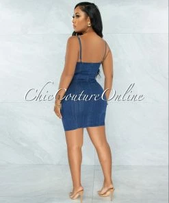 Vendor-unknown JUST IN Sigrid Dark Denim Knot Top Cut-Out Mini Dress