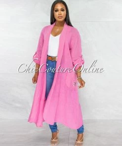 Vendor-unknown Mendoza Bubblegum Pink LINEN Side Pockets Duster
