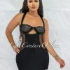 Vendor-unknown JUST IN Variya Black Keyhole Mesh Rhinestones Mini Dress