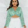 Vendor-unknown Winder Mint Green Sequin Front Knot Crop Top