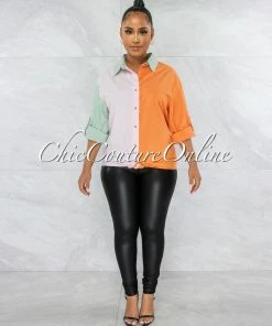 Vendor-unknown Bijani Orange Pink Lilac Block Color Oversized Shirt JUST IN