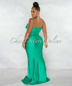 Chic Couture Online Klaus Kelly Green Off-The Shoulders Side Slit Maxi Dress