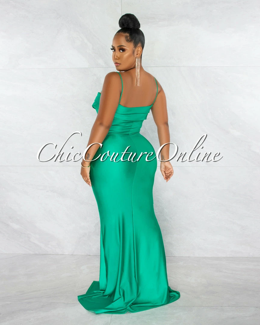 Chic Couture Online Klaus Kelly Green Off-The Shoulders Side Slit Maxi Dress