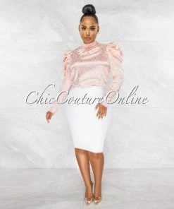 Chic Couture Online Audrina Pink Leopard Print Silky Bubble Sleeves Blouse