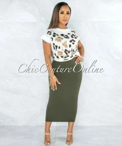 Vendor-unknown Doneva Olive Double Lined Pencil Maxi Skirt JUST IN