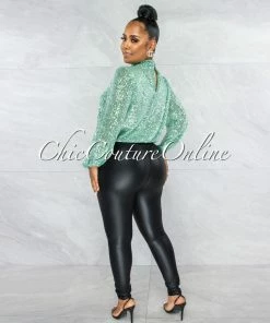 Vendor-unknown Marvesa Mint Sequins Drape Crop Top