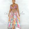 Chic Couture Online Mirena Blue Orange Multi-Color Rhinestones Halter Maxi Dress JUST IN