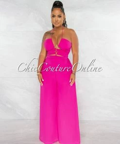 Chic Couture Online JUST IN Boniface Fuchsia Front Cut-Out Lace-Up Jumpsuit