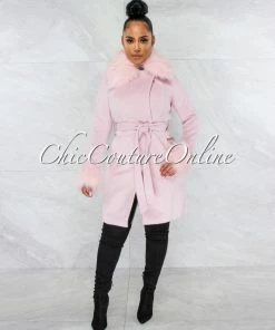 Vendor-unknown Holland Baby Pink Faux Fur Belted Coat