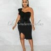 Chic Couture Online Corin Black Single Shoulder Ruffle Midi Dress