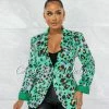 Vendor-unknown Leesha Green Leopard Print Boyfriend Blazer JUST IN