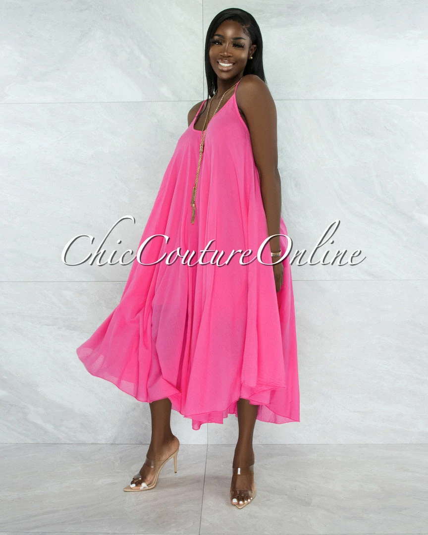 Vendor-unknown Normandie Fuchsia Flutter Wide Maxi Dress