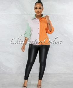 Vendor-unknown Bijani Orange Pink Lilac Block Color Oversized Shirt JUST IN