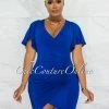 Chic Couture Online Dalie Royal Blue Wrap Ruched Side Midi Dress