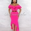 Vendor-unknown Macaria Fuchsia Ruffle Neckline Hi-Lo Dress JUST IN