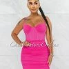 Vendor-unknown JUST IN Bassett Hot Pink Mesh Ruched Bandage Corset Dress