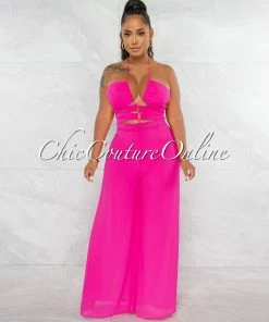 Chic Couture Online JUST IN Boniface Fuchsia Front Cut-Out Lace-Up Jumpsuit
